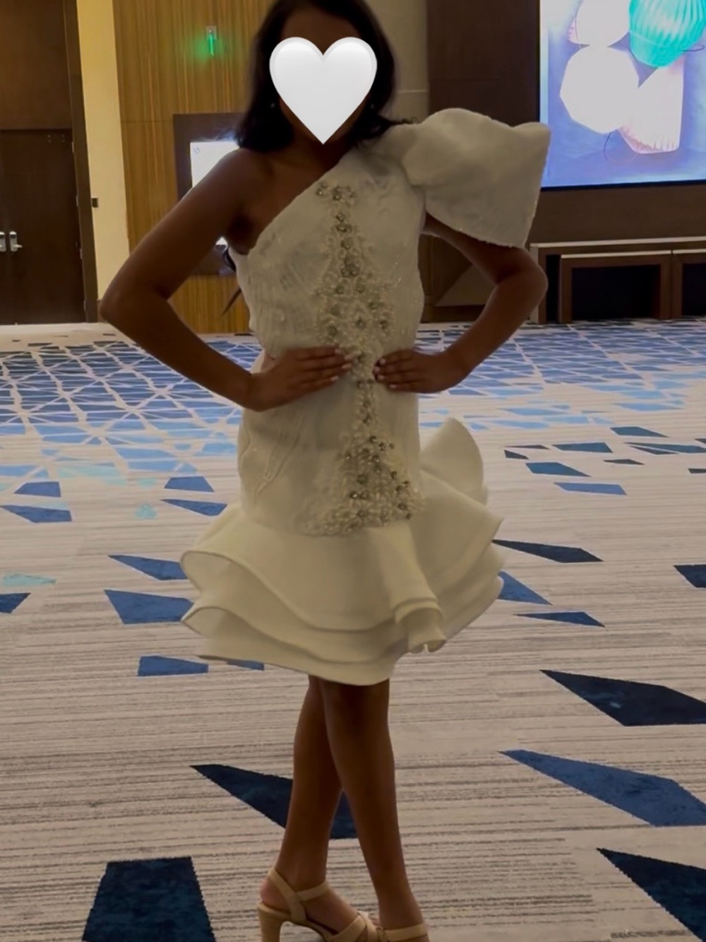 Pre-Teen One-Shoulder White Party Dress with Ruffle Hem
